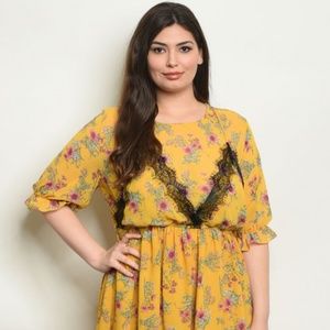 Mustard Floral Dress - Plus Size